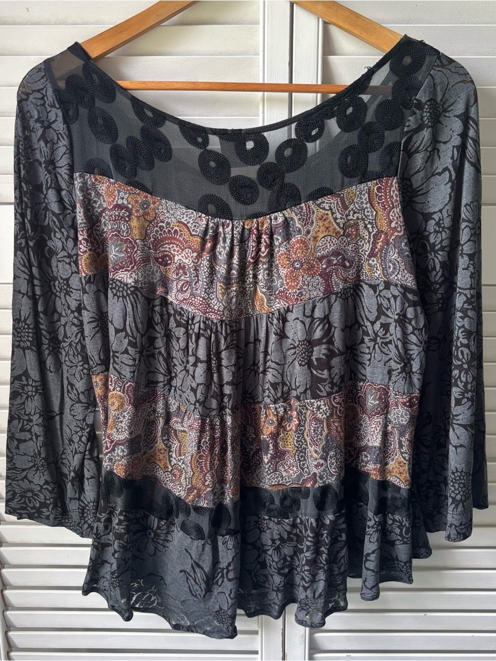 Language Sheer Mesh Paisley Black Whimsigoth Top Womens Medium - Picture 3 of 10